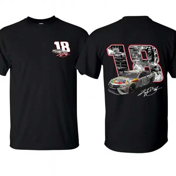 Kyle Busch #18 NASCAR Short-Sleeve Regular Fit Round Neck Graphic Print Racing Theme Casual Top, Motorsports Fan Apparel, Stock Car Racing Gift, Shortsleeve, Casual Wear