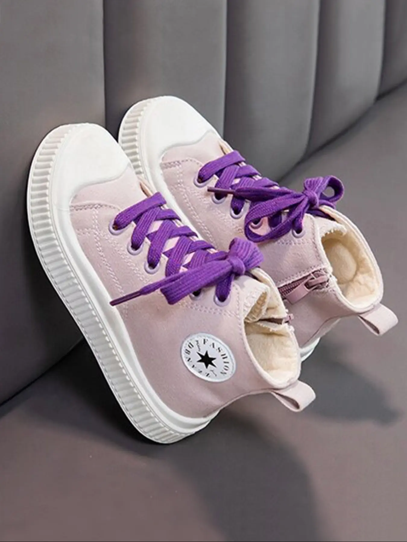 Girls' Anti-Slip Canvas Sports Shoes, Indoor and Outdoor Activities, Comfortable and Fashionable, Girly, Trendy Trainers, Non Slip Trainers, Zip Design, Textile Upper, Rubber Sole, Nonslip Trainers