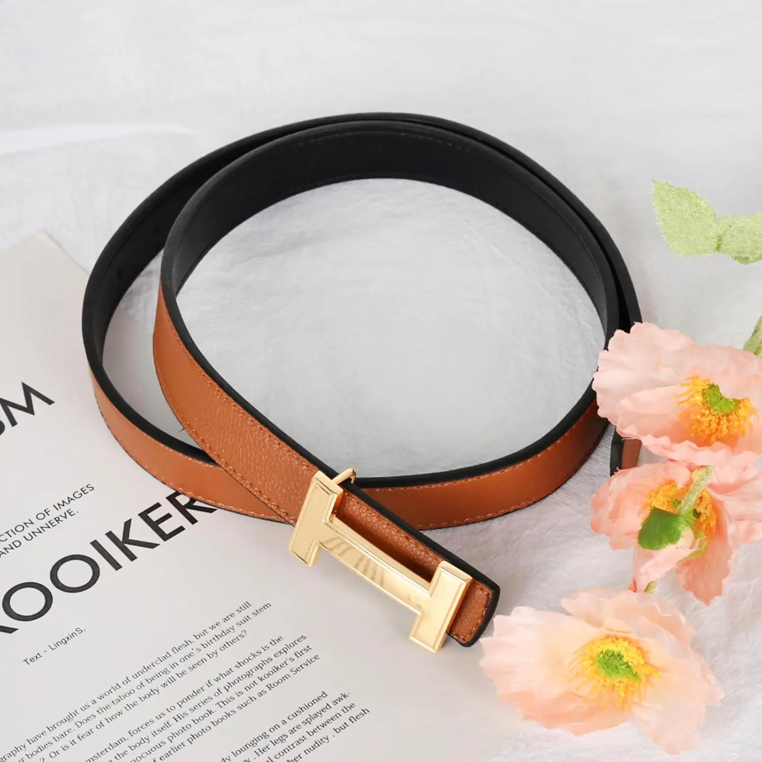 Women\'s Leather Belts with Gold Buckle Fashion Leather Waist Belt Elegant Relang Women main image 2