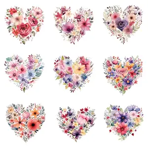 Floral Pattern Heat Transfer Sticker, 9 Counts/set DIY Iron on Transfer Sticker, Heat Press Sticker for Clothes, DIY Clothing Decoration, DIY Flower Decor