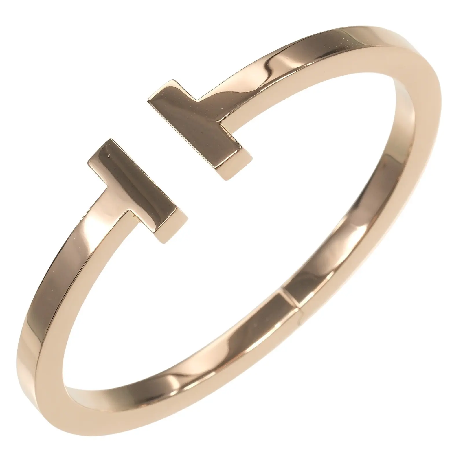 Pre-owned Tiffany & Co. 18K Rose Gold (Au750) Small Leather Goods Tiffany T Square Au750 Bracelet Size 17