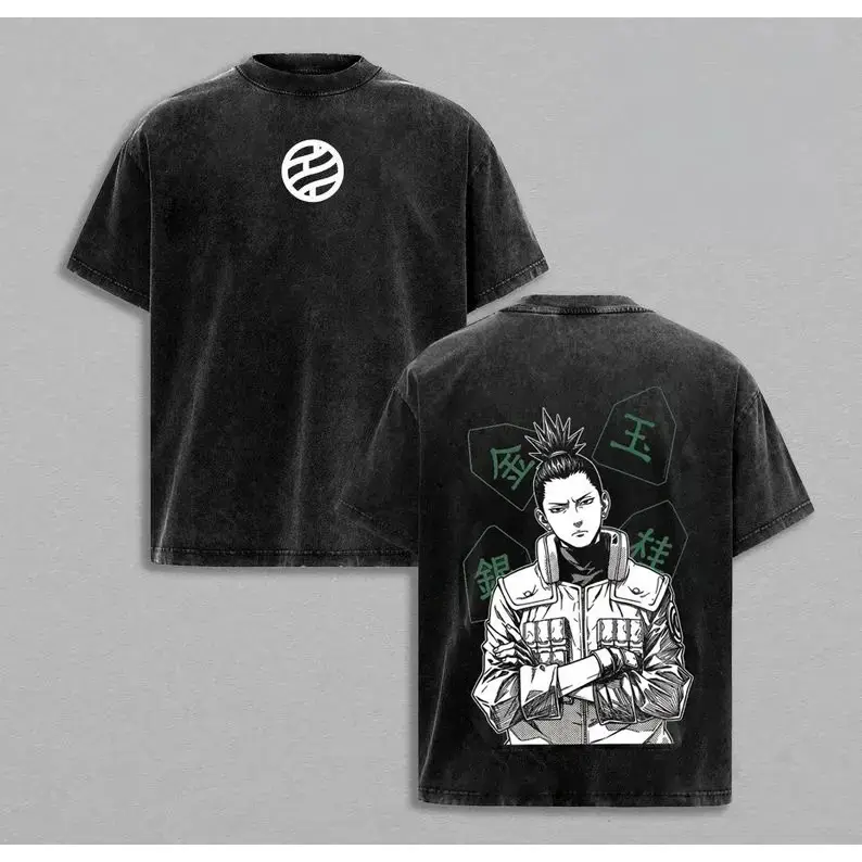 Vintage Washed Graphic T-Shirt with Shikamaru Nara - Unisex Oversized 100% Cotton, Breathable Casual Anime Streetwear