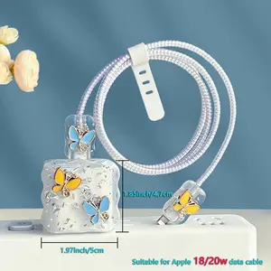 4-Piece Butterfly Knot Design DIY Charger Protector Set, USB Data Cable Cover for 18w/20w Fast Charging, Includes Random Parts