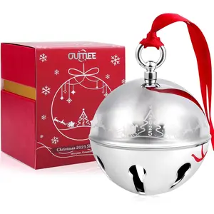 2025 Christmas Bell Ornaments for Christmas Tree, Sleigh Bell Decoration Silver Bell Ornament Anniversary Keepsake Engraved Holiday Bell