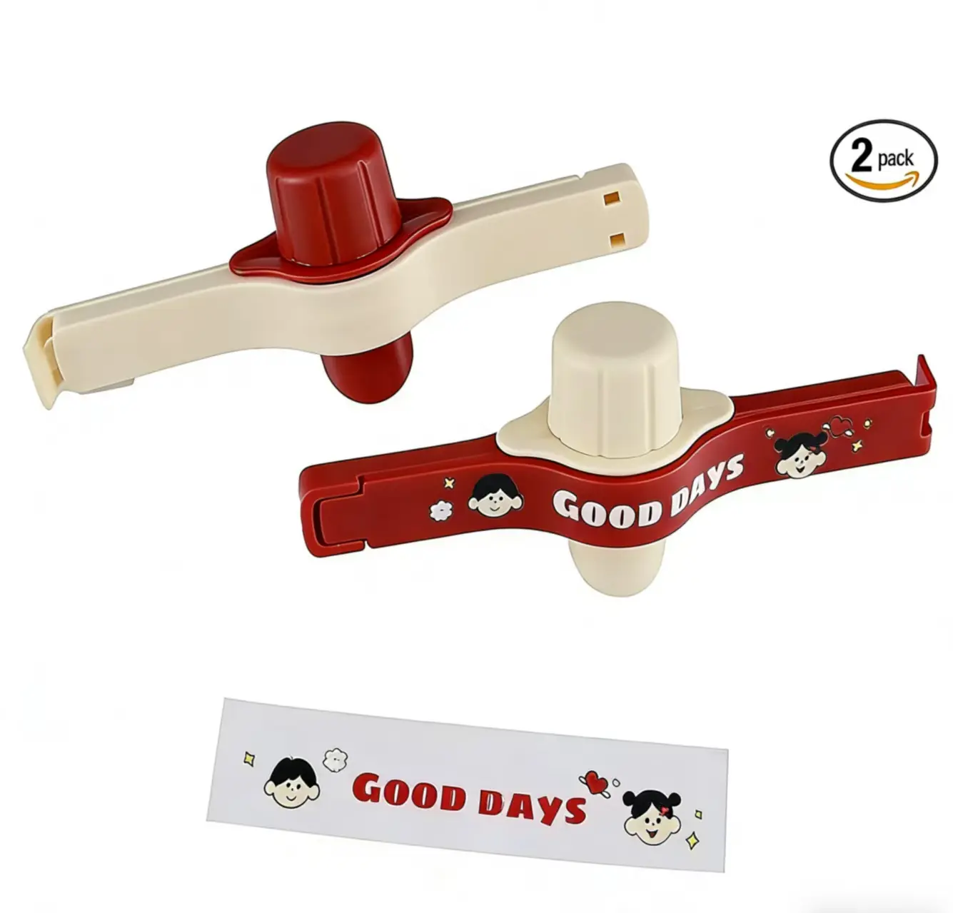Bag Clips for Food Storage (Pack of 2) -Snack Sealing Clamps for Kitchen Organization - Reusable Airtight Seal for Coffee, Cereals, Potato Chips & Powders - Cute & Funny Design