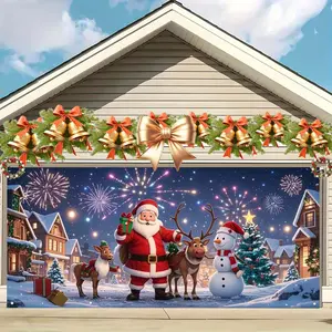Christmas Garage Door Banner Party Decorations Banners Outdoor Decoration, Large Fabric Gate Cover, Perfect for Holiday Wall Art, Photo Booths, Weddings, Parties