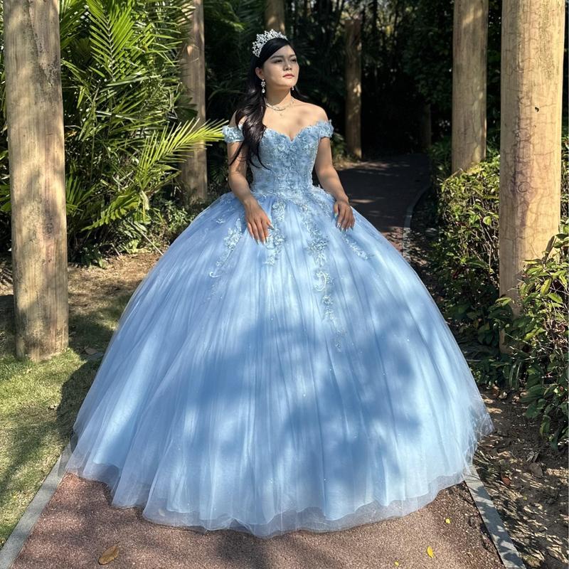 NO.31 Draped Bodice Quinceañera Dress with Three Dimensional Flowers plain mature bodycon party blue dress quince square neck plain sequin dress royal  blue Formal Womenswear party maxi