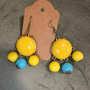 Lottie's Handmade Blue and Yellow Colorful Drop Hook Earrings