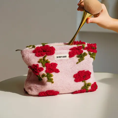 Floral Pattern Makeup Bag, Cute Flower Decor Zipper Makeup Bag, Cosmetic Storage Bag, Versatile Storage Bag for Travel & Daily Use, Cosmetic Pouch, Makeup Organizer Pouch, Handheld Cosmetic Pouch, Cosmetic Bags