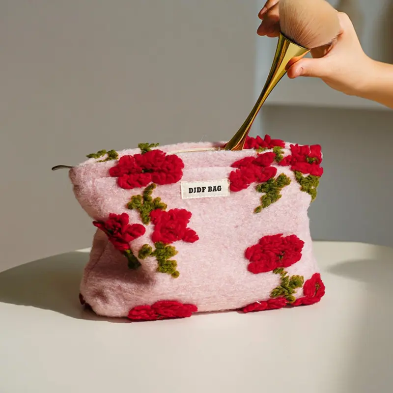 Floral Pattern Makeup Bag, Cute Flower Decor Zipper Makeup Bag, Cosmetic Storage Bag, Versatile Storage Bag for Travel & Daily Use, Cosmetic Pouch, Makeup Organizer Pouch, Handheld Cosmetic Pouch, Cosmetic Bags