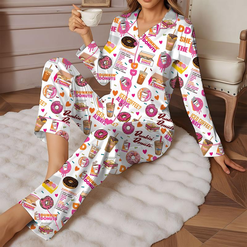 Dunkin Donuts Pajamas Set, Dunkin Donuts Shirt, Dunkin Donuts Pajamas, Dunkin Donuts Pants, Dunkin Donuts Gift, Coffee Lover Pajamas