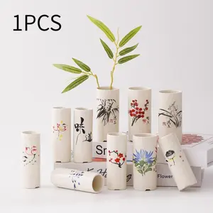 Creative Chinese-style hole-free straight-tube ceramic mini vase, perfect for decorating homes, offices, or parties, and makes an ideal holiday gift.