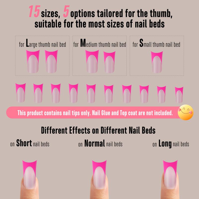 NOVO OVO French Tip Duck Feet Nail Tips 5 Mix Color Full Cover for Press on Acrylic with Moon Curve, Need Top Coat and Builder Gel, Thick Medim Soft Gel Fake False Nail Extension X 15 Sizes 150 Pcs【NO GLUE ,TOP COATAND LAMP INCLUDED】
