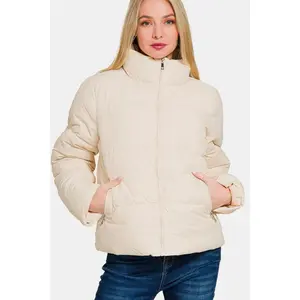 Zenana Zip Up Turtleneck Puffer Jacket with Pockets