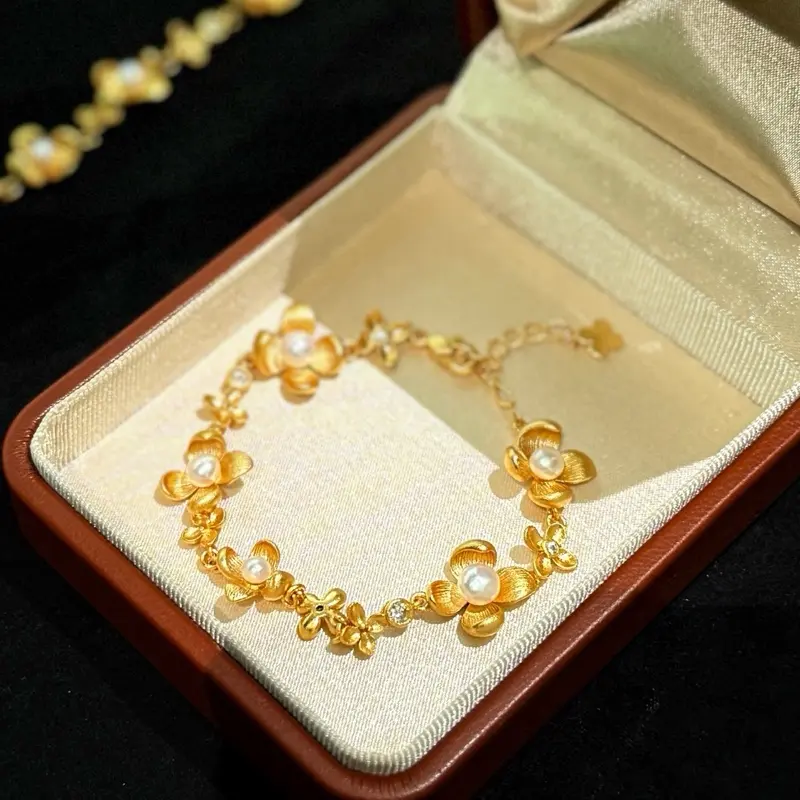 SR Pearl Co. Freshwaterter Pearl  Golden Osmanthus Bracelet 14K  Gold Filled. Women daily wear women gift