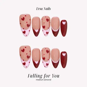 ErsaNails FALLING FOR YOU - Medium Almond 10 PCS Handmade Press On Nails | French Tip & Handpainted