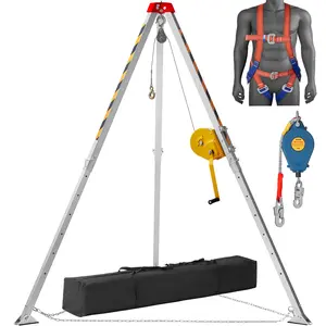 VEVOR Confined Space Tripod Kit,  Confined Space Tripod 7' Legs and 98' Cable, Confined Space Rescue Tripod 32.8' Fall Protection, 1800 lbs Winch, Harness, Storage Bag Accessories Alloy