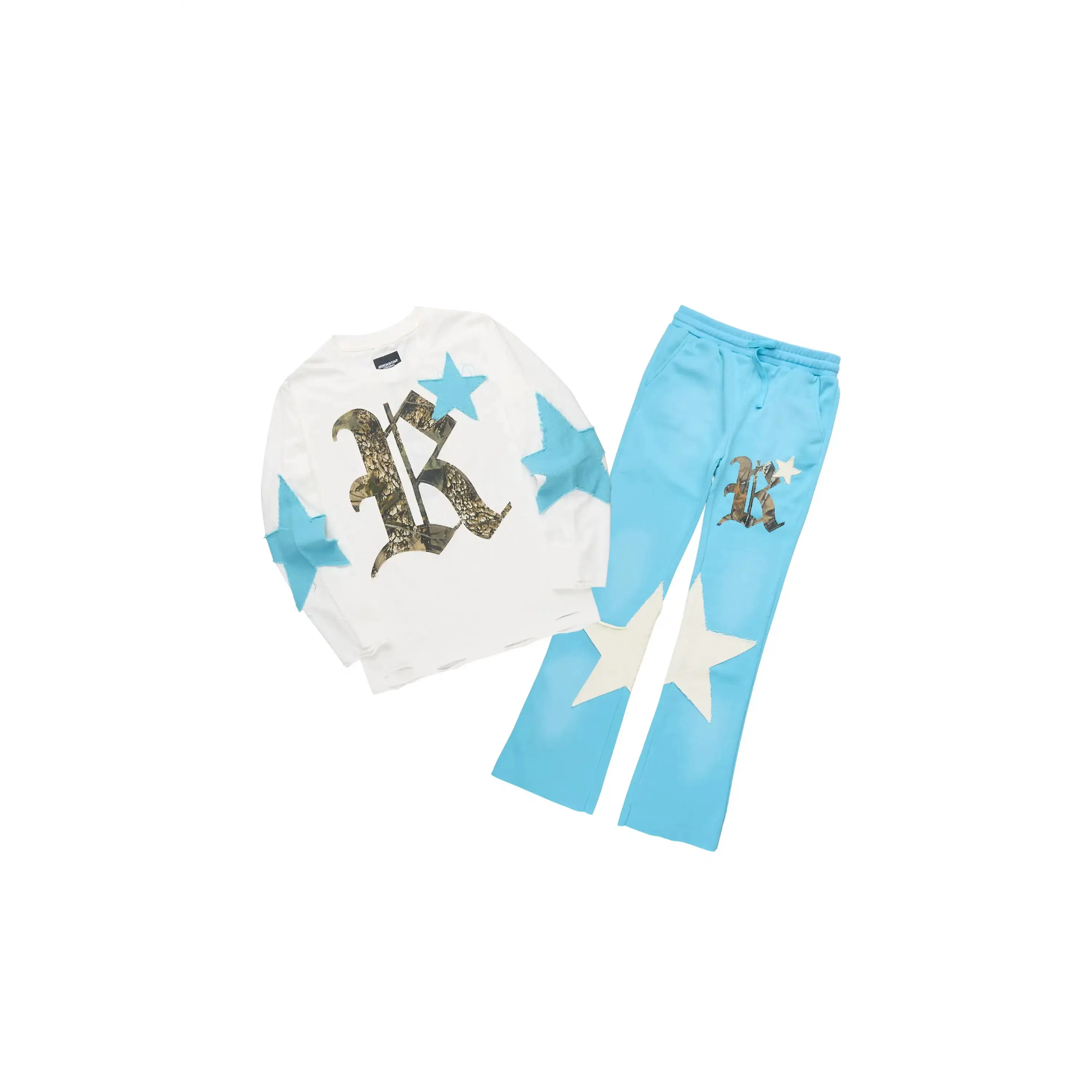 Girls Delgera White/Light Blue Long Sleeve T-Shirt Track Set