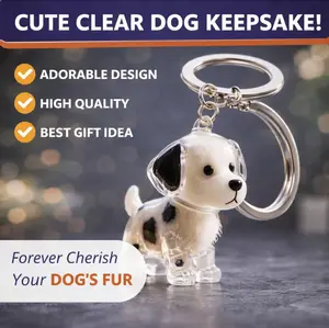 Dog Fur Keepsake Keychain Clear Acrylic Pet Hair Memory Pendant, Pet Memorial Gift for Dog Mom, Cute Puppy Keyring Loss Remembrance Gift