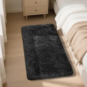 Fluffy Rug Shaggy Area Rug, Black 2x4 Area Rugs for Bedroom, Small Bedside Rug, Soft Fluffy Shaggy Entryway Throw Rugs for Living Room Bedroom Kids Room Home Decor