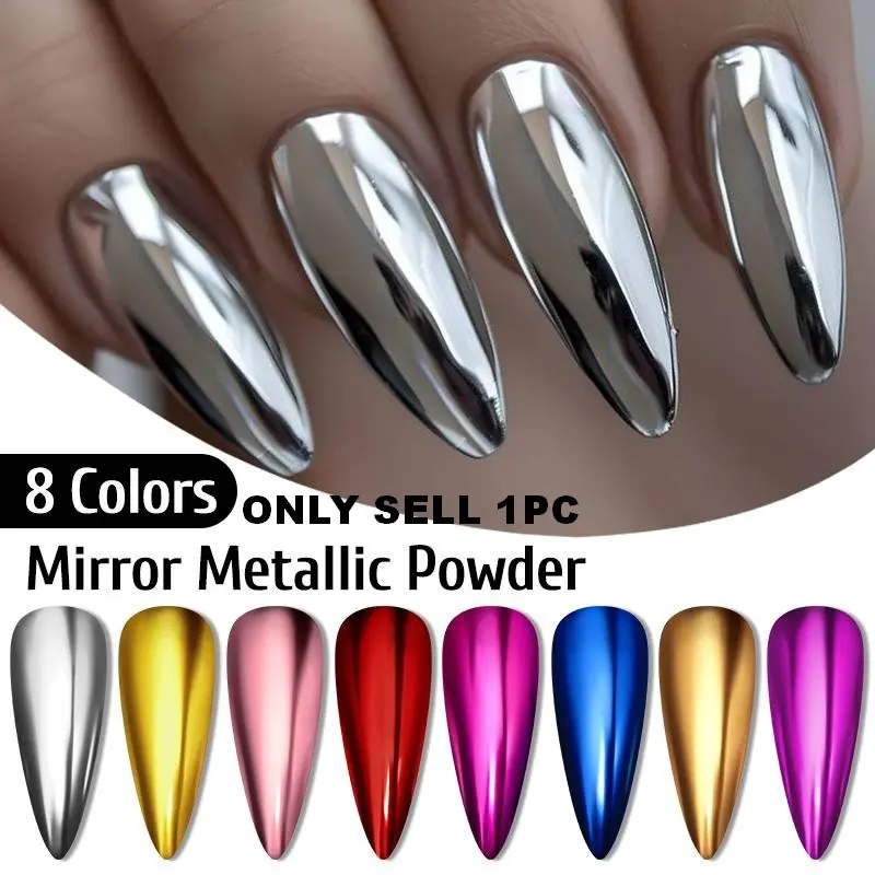 Odorless Vibrant Magic Mirror Nail Powder, Metallic Sparkle, 8colors Metallic Glitter & Chrome Pigment, Iridescent Glitter for Stunning Nail Art Design, Perfect for DIY Manicures, Nail Art Supplies