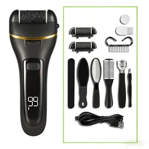 Electric Foot Exfoliating Tool Set, Rechargeable Nail Care Tool with 3 Roller Heads, 2 Speeds, Battery Display