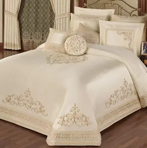 Touch of Class Versailles Luxury Bedding | Classic Neutral Pearl | Palace-Inspired French Style Golden Scrollwork Embroidery on Sateen | Designed 3 Piece Set: King Bedspread & 2 King Shams
