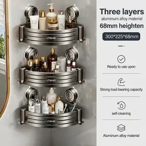 Super Powerful Suction Cup Bathroom Triangle Rack | Aluminum Alloy | 50lbs Load | Drill-Free Organizer with Towel Hooks