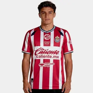2526 Chivas CD Guadalajara home Alvarado #25 Jersey Vintage Mexico Red Stripe Short Sleeve Top Football Jersey