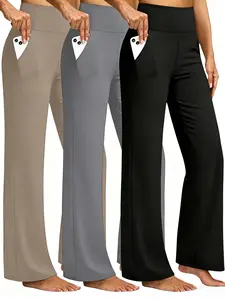 3-piece women's straight-leg pants, high-waisted yoga long pants, suitable for indoor fitness yoga and home casual wear，All-weather pure color straight-leg pants, women's pants, fitness, yoga, running and sports pants