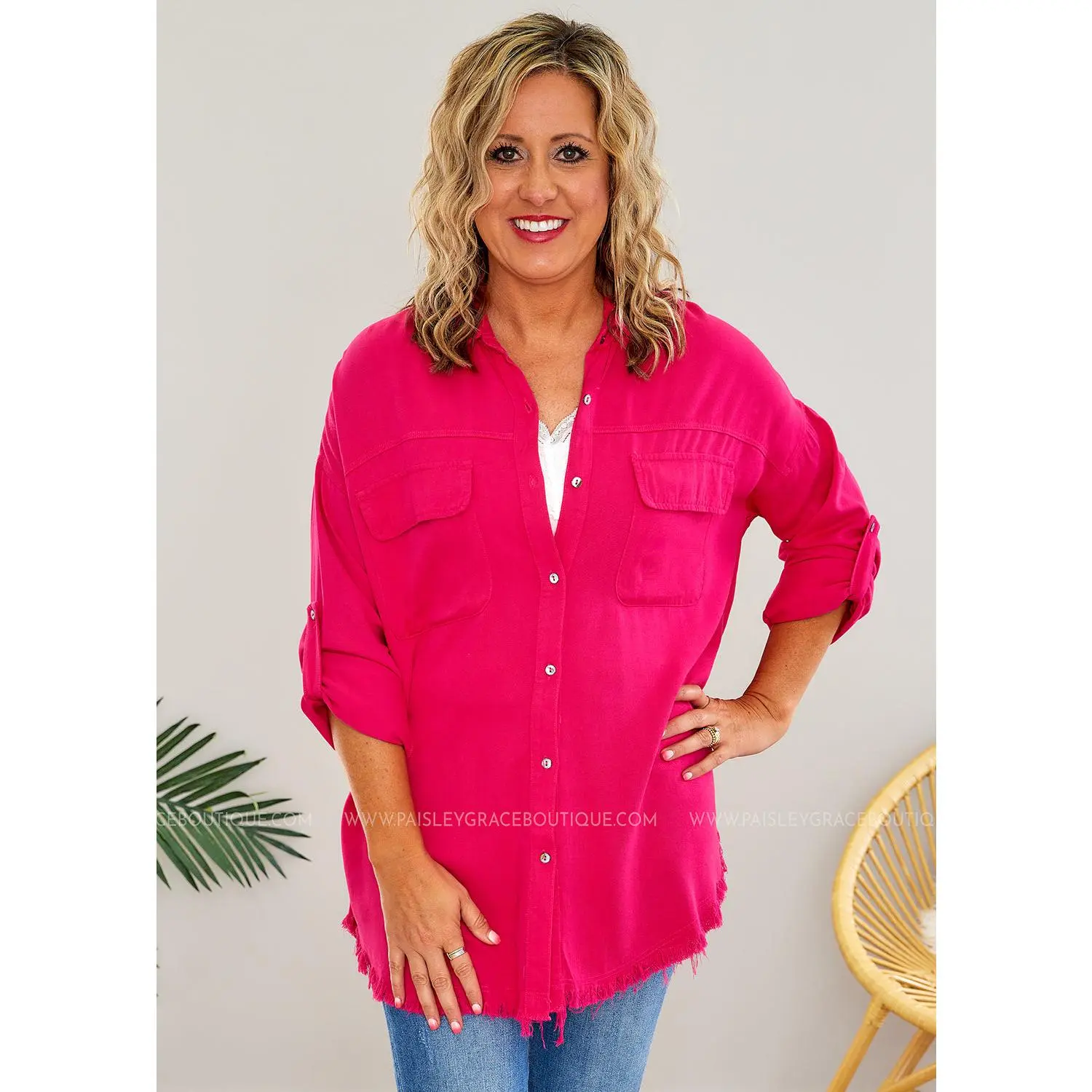 Introducing Me Top/Shacket - Hot Pink - FINAL SALE