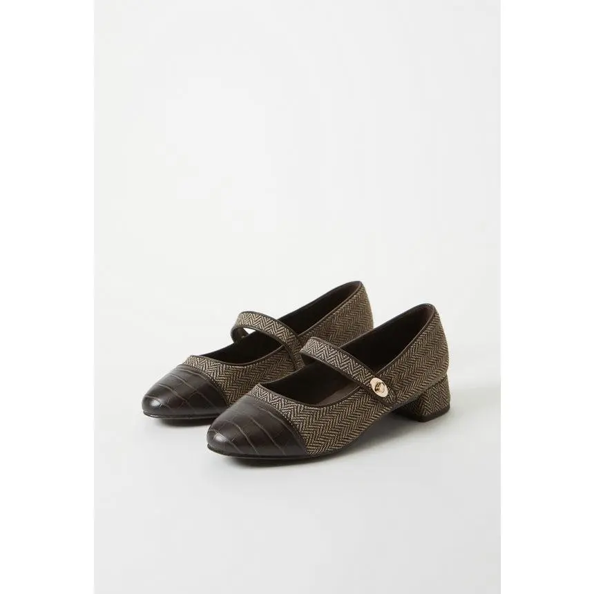 Women's Elegant Mary Jane Pumps in Tweed & Faux Leather, Vintage Round Toe Block Heel Dress Shoes with Adjustable Buckle, Women's Shoes, Mary Jane Shoes