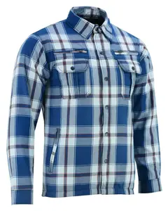Alpha Check™ Men's  Armored Motorcycle Flannel Shirt - Blue/White/Maroon