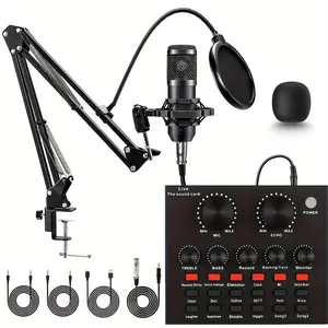 Podcast Equipment Bundle, V8 Audio Interface, Wired Microphone with Sound Card, BM800 Condenser Microphone, Podcast Microphone, Suitable for Recording, Gaming, Working, and Live Streaming