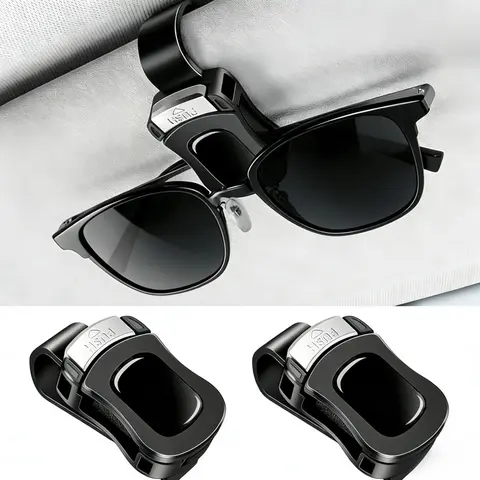 2-Pack Plastic Sun Visor Sunglass Holder Set, Car Organization Supplies, Anti-Slip Eyewear Grip, Multi-Use for Sunglasses & Readers, Wear-Resistant, Stays Put on 99% of Car Sun Visors, Universal Interior Stowing Accessory