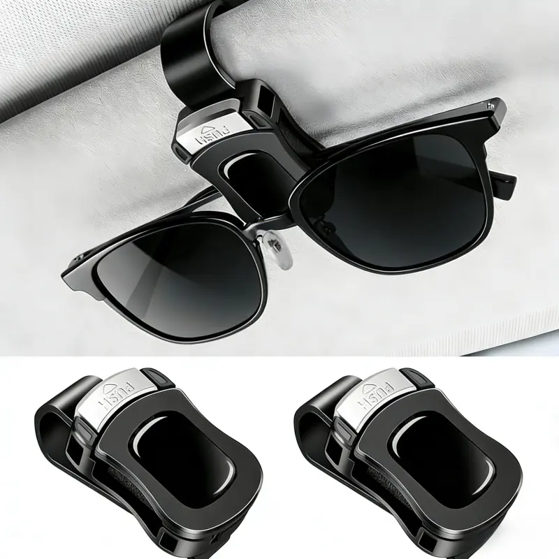 2-Pack Plastic Sun Visor Sunglass Holder Set, Car Organization Supplies, Anti-Slip Eyewear Grip, Multi-Use for Sunglasses & Readers, Wear-Resistant, Stays Put on 99% of Car Sun Visors, Universal Interior Stowing Accessory