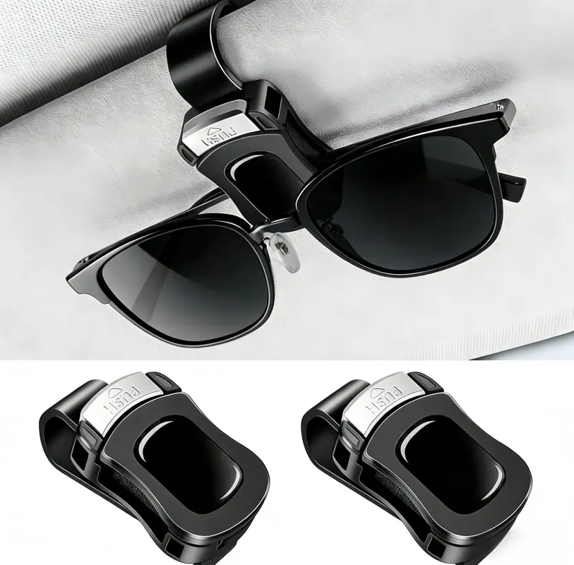 2-Pack Multi-Functional Car Sun Visor Sunglass Holder, Universal Eyewear Storage Accessory, Space-Saving Easy-Access Car Organization Supplies with Wear-Resistant Materials for Long Use