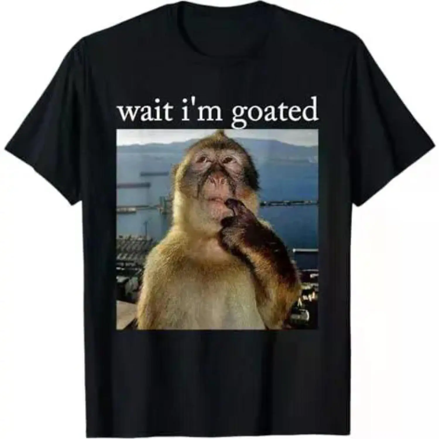 100% Cotton "Wait, I'm Goated" Funny Monkey Meme Gift T-Shirt