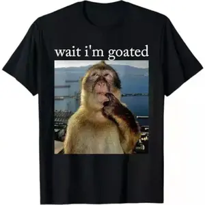 Pure Cotton "Wait I'm Goated" Thinking Monkey Meme Brainrot Funny Gift T-Shirt