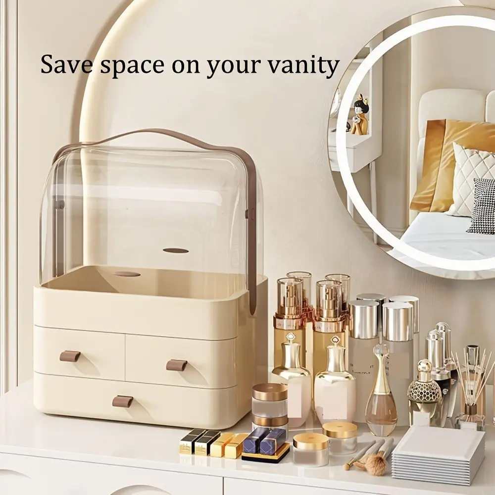 Cosmetic storage box (1 piece), with drawer, beauty storage box, Cosmetics Organizer, Beauty supplies organizer, bathroom countertop storage box, skincare cosmetic box stand, dust cover, gift, Box with Lid