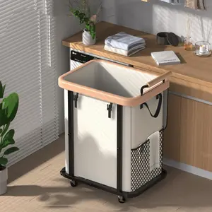 40 Gal (150L) Laundry Hamper with Lid, Leather Patchwork Laundry Basket with Rolling Lockable Wheels and Handle, Laundry Basket Organizer for Laundry Room, Bedroom a