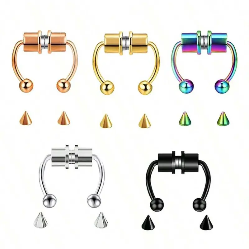 Magnetic Ear Clip, Stainless Steel Nose Ring, Fashionable Body Jewelry for Women & Men, Trendy All-match & Exquisite Jewelry for Birthday Gift, Non Piercing Fake Piercings Jewelry
