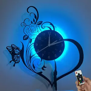 Colorful vinyl led wall clock, flower heart design, home decoration, hotel decoration, office decoration, festival celebration decoration, ship decoration, birthday gift, holiday gift, graduation gift, tabletop decoration, art collection