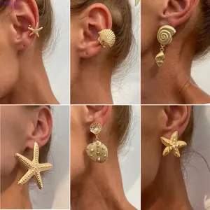 Ocean Inspired Starfish Star Stud Earrings Bold Statement Metal Earrings Exaggerated Beach Vacation Style Fashion Jewelry for Women Trendy Summer Coastal Aesthetic Party Club Daily Outfits Lightweight Alloy Ear Accessories