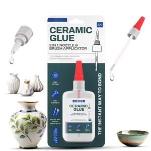 Ceramic Glue Repair with Brush Applicator & Nozzle (20 g), , Clear, Smooth. Fast Drying, Ceramic Glue for Pottery, Dishes, Mugs & More