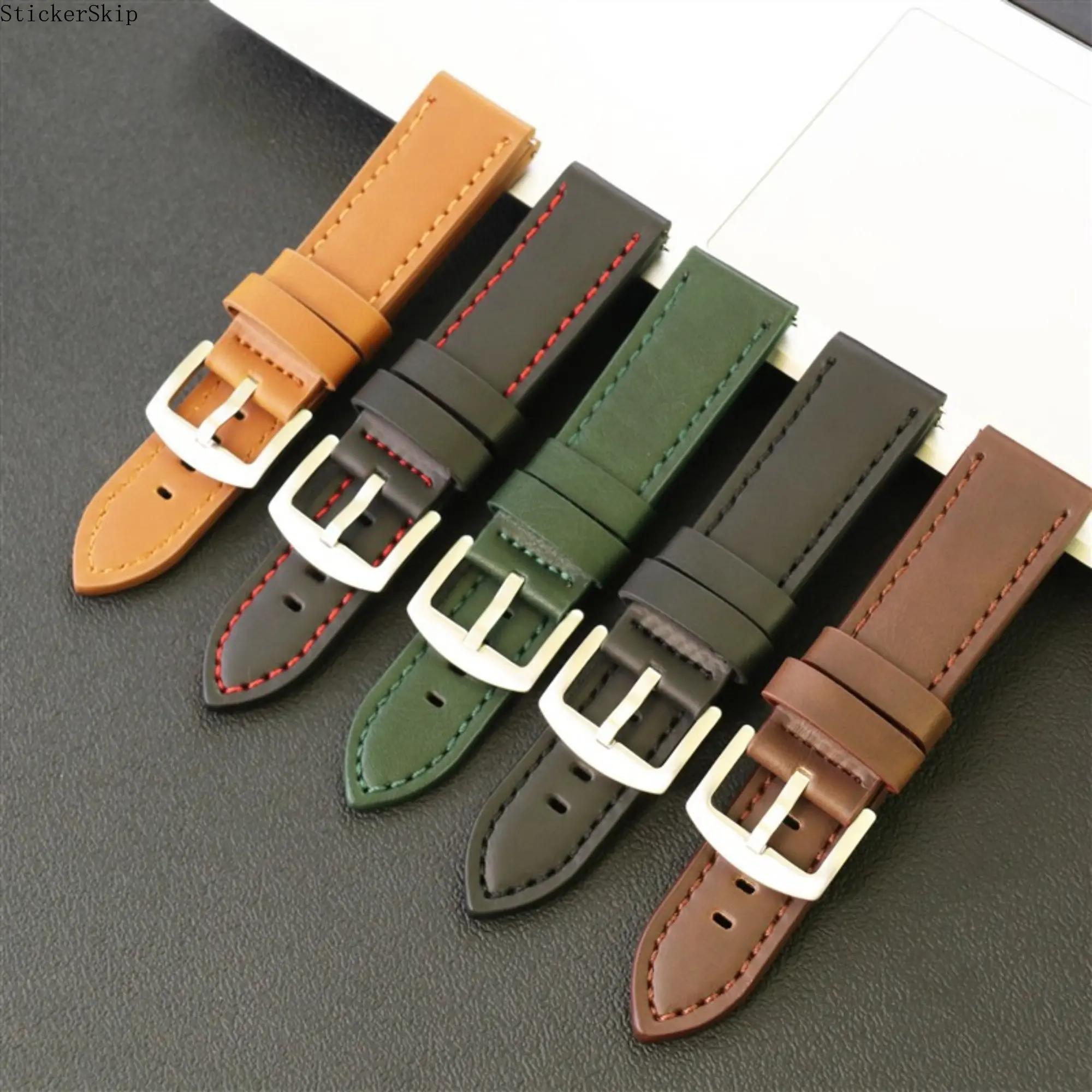 2026Multi-Color Contrast Stitch Leather Watch Band - Universal Quick Release Strap, 18/20/22mm Fit for Smart & Classic Watches, Durable & Stylish