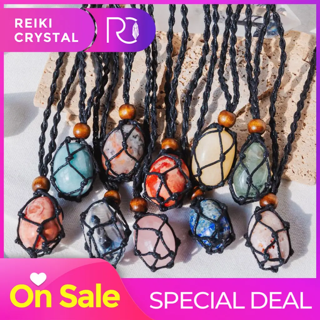 【Cord】Natural Crystal Net Woven Necklace 【Tumble】