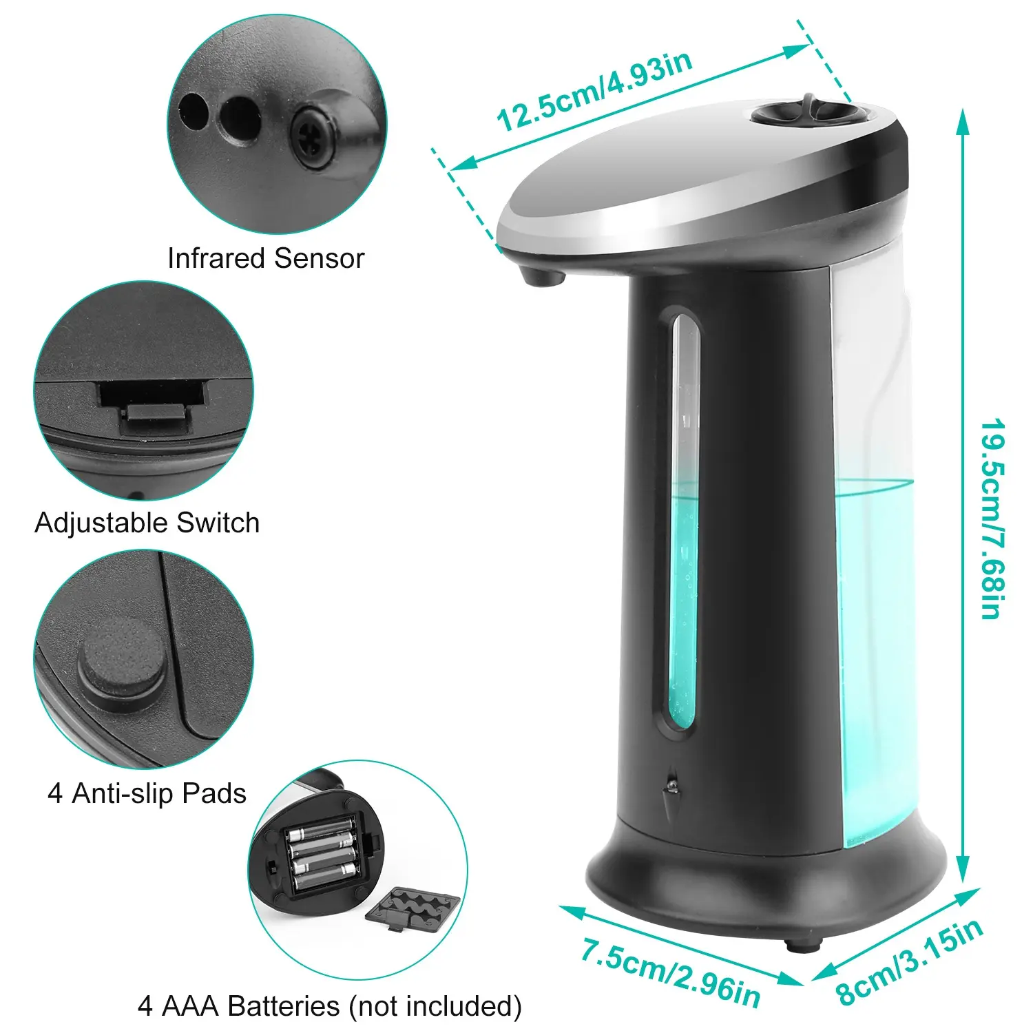 Transparent Infrared Sensor Automatic Soap Dispenser – 1Pc 400ML/16.9OZ Refillable ABS Desktop Container, Anti-slip Base, Hands-Free Self-Dispensing Operation, 2 Adjustable Drop Volume Settings for Hand Gel, Mess-Free Modern Soap Dispenser, Mess-Free Soap