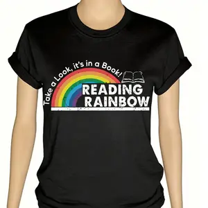 Womens Cotton Short Sleeve Rainbow Graphic Tee Reading Lover Shirt Cute Teacher Librarian Outfit Soft Breathable Casual Summer Top