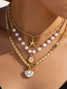 3-Piece Necklace Set, Boho Style, Imitation Pearl Shell Pendant, Multi-Layered, Long Chain, Perfect for Daily Wear, Beach, Party, Mother's Day Gift